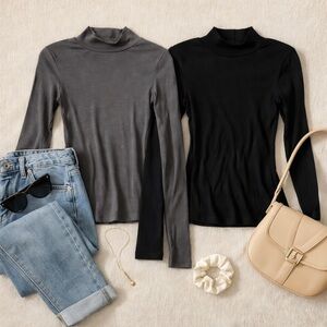 Gray and Black Long Sleeve Perfect Layering Turtlenecks - Women’s 2 Piece Size S